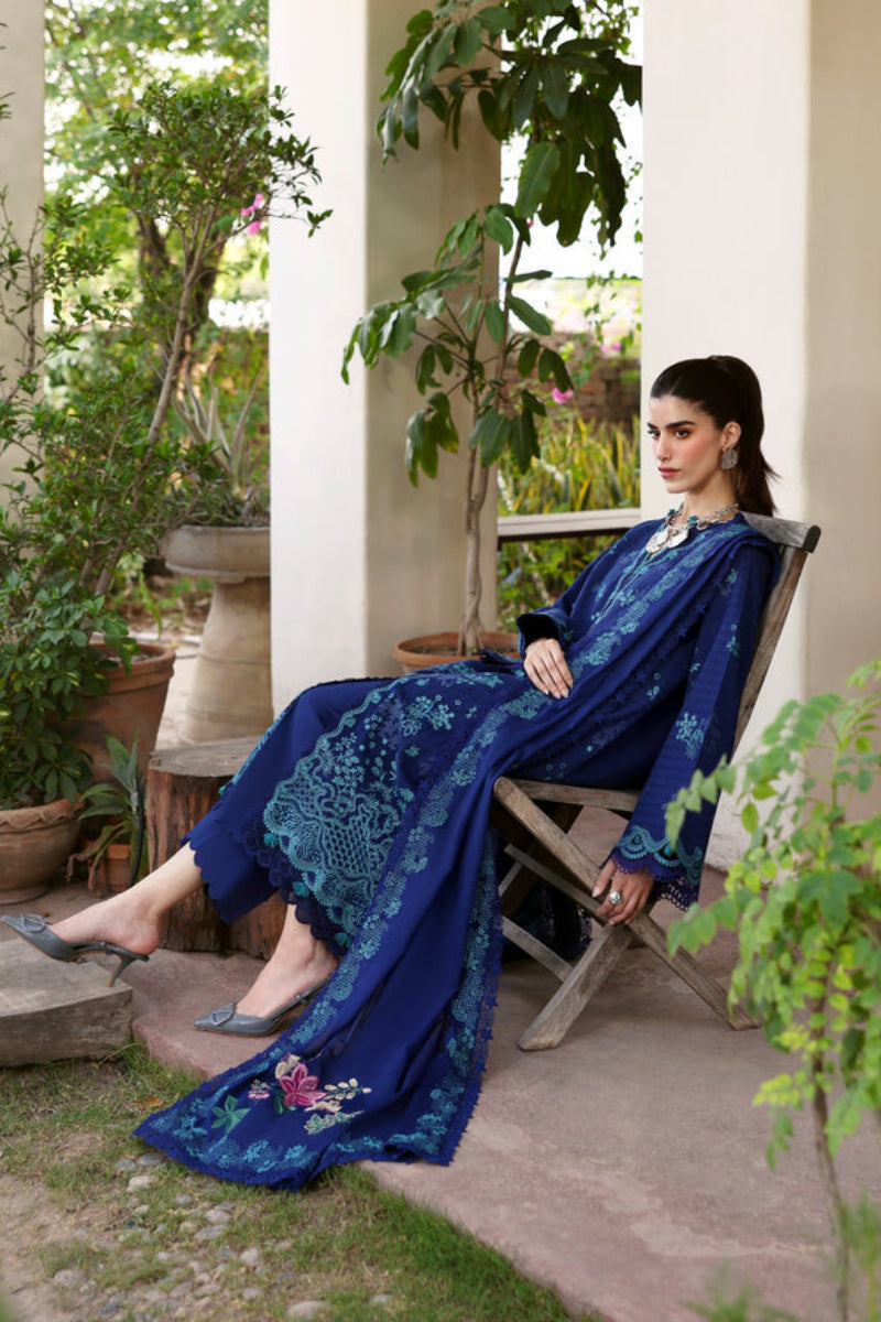 Royal Blue Egyptian Lawn & Semi Pure Chiffon Embroidered Suit | read to wear