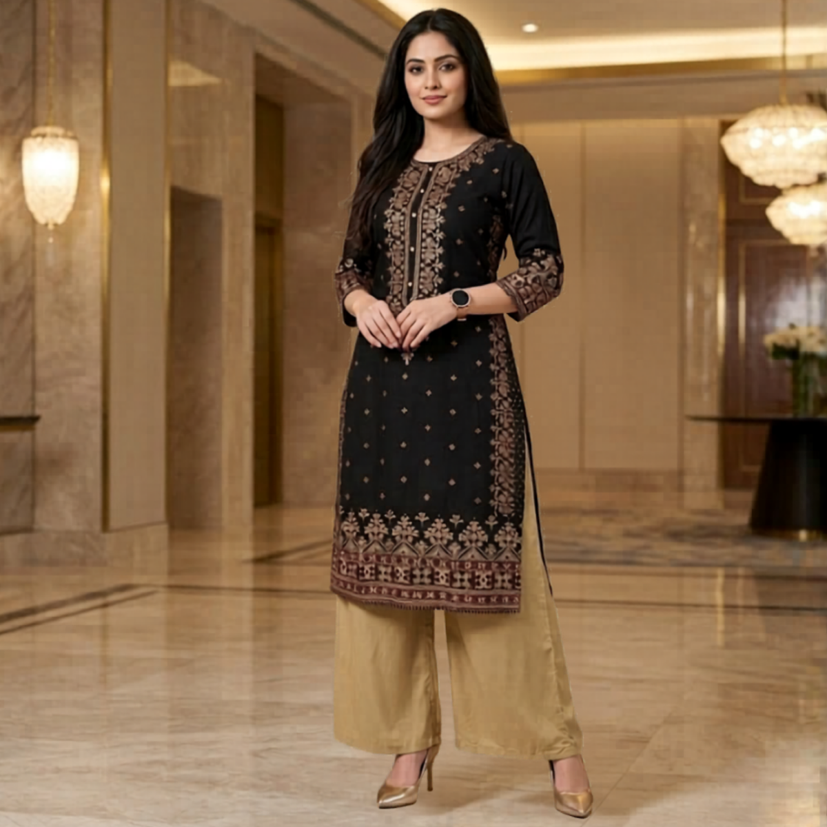 Printed Kurti & Wide-Leg Palazzo 2 Piece Suit | Ready to Wear