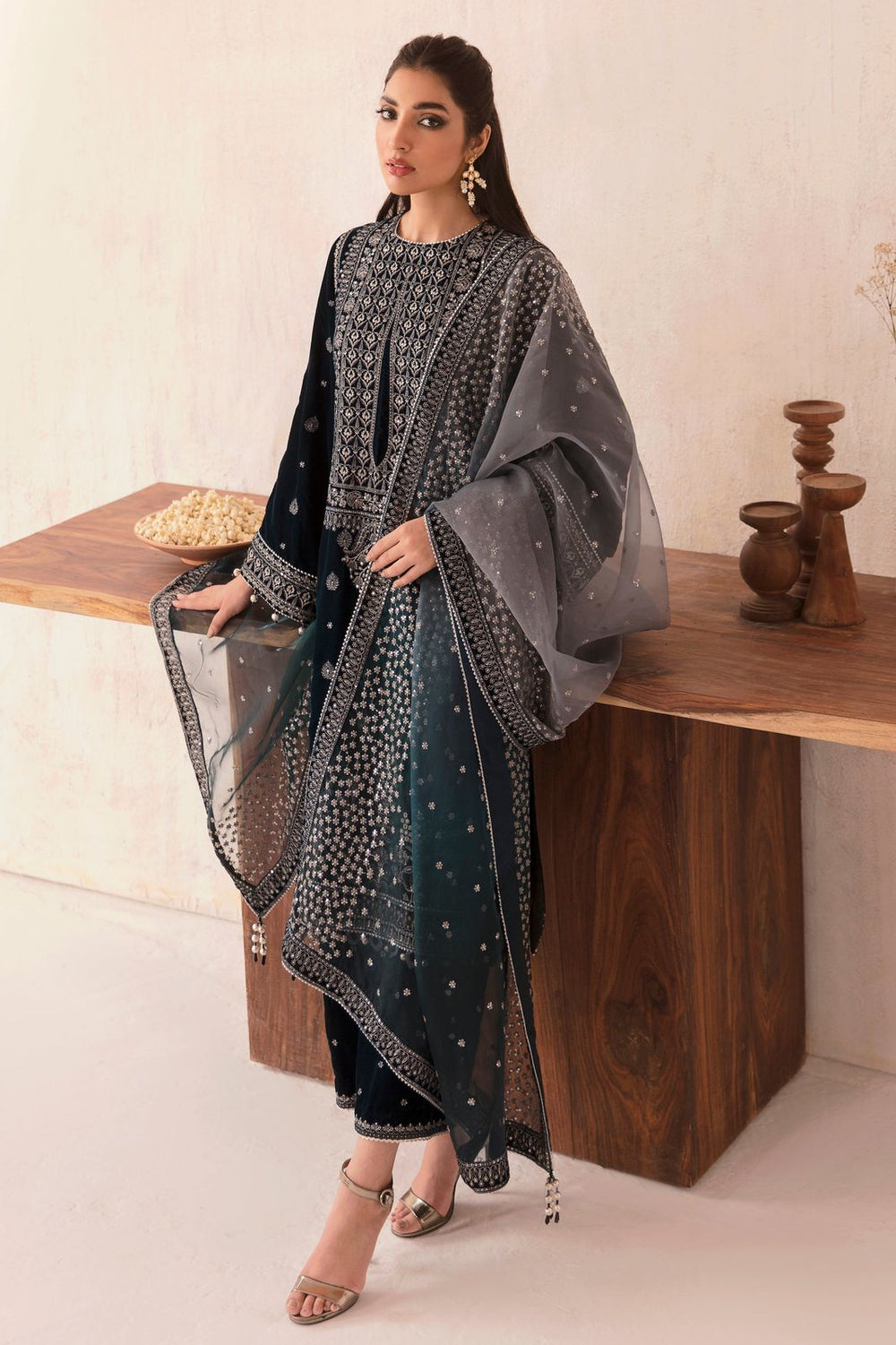 3 Piece Stitched Valvet Suit - Ready to Wear