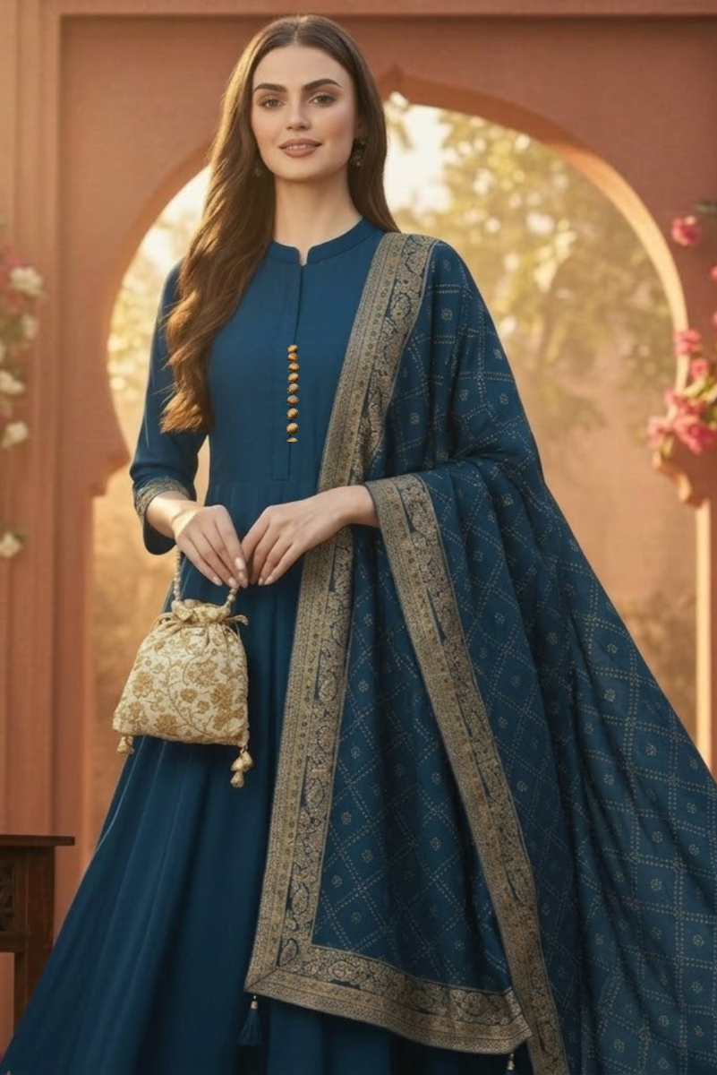 Rayon Long Anarkali 3 piece Suit Set | Ready To Wear