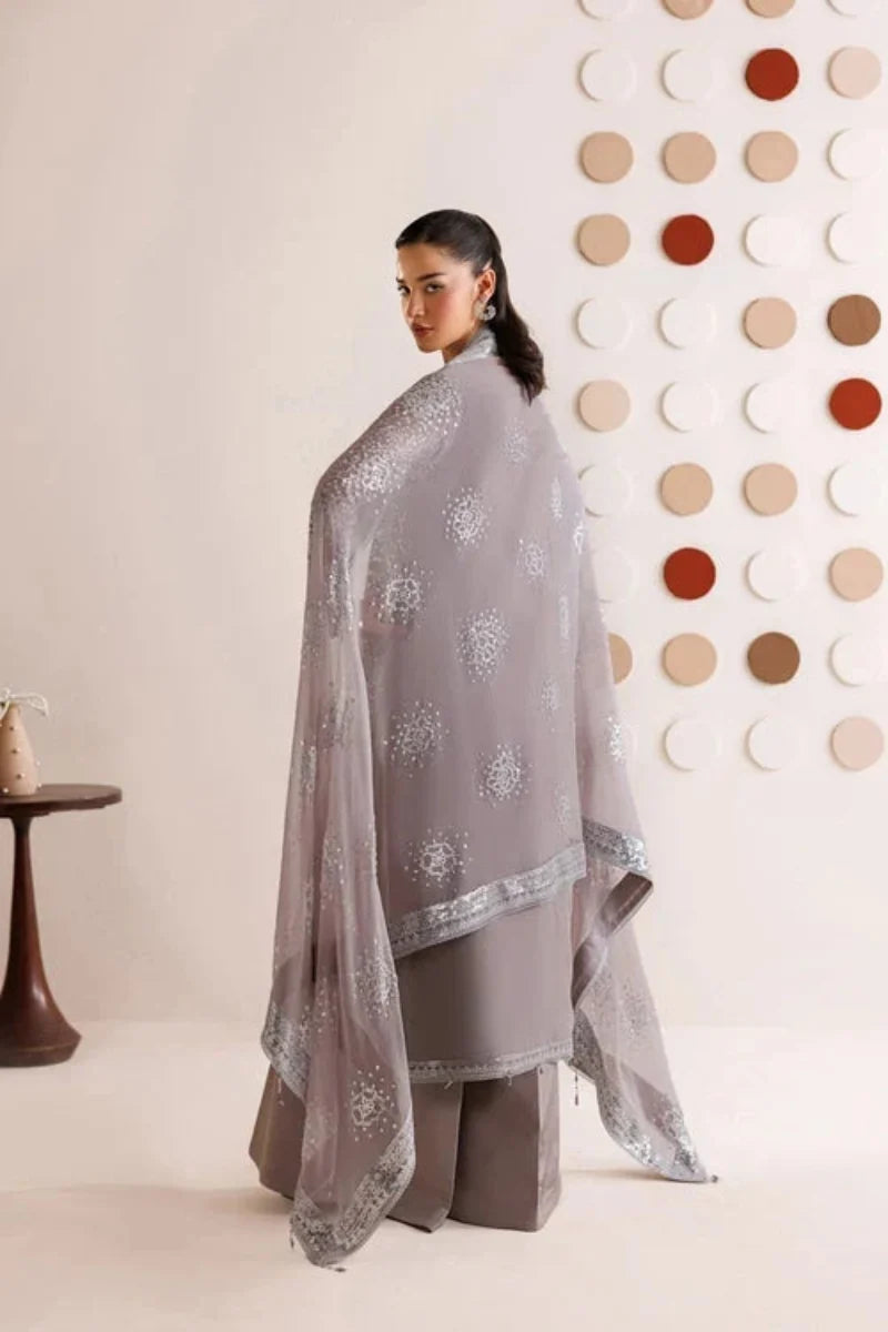 Dove Grey & Shimmering Silver: Embroidered Chiffon Suit