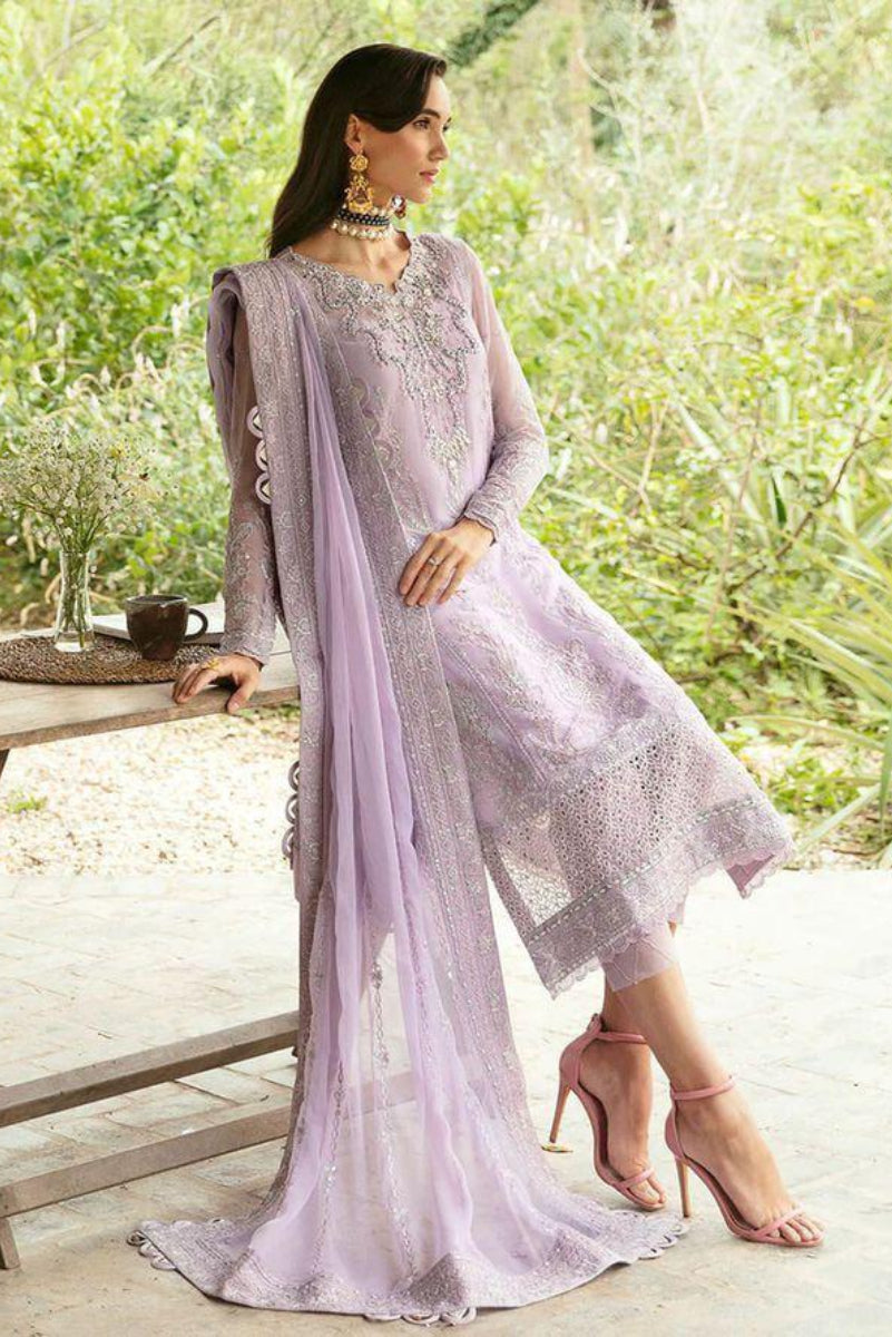Pastel Lilac & Silver Embroidered Chiffon Suit | Ready To Wear