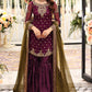 Plum Chiffon Ready to Wear Sequence and Addawork Garara Suit
