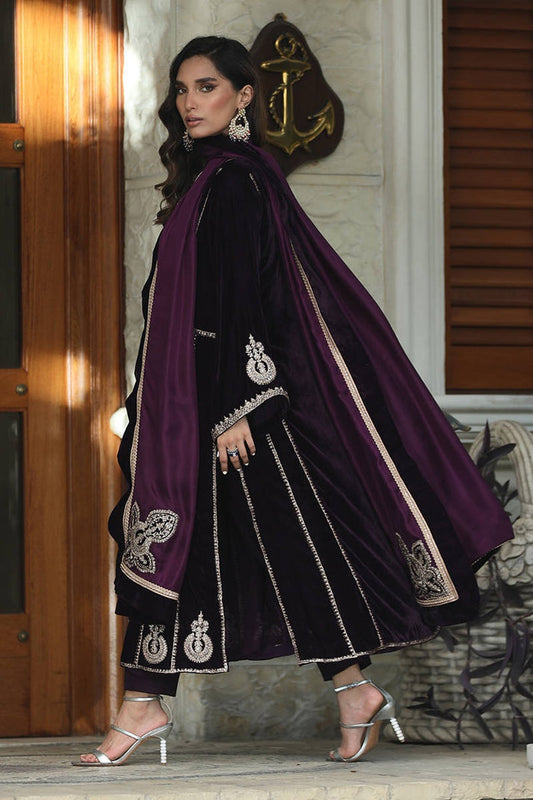 Royal Purple Micro Velvet Embroidered Stitched Suit