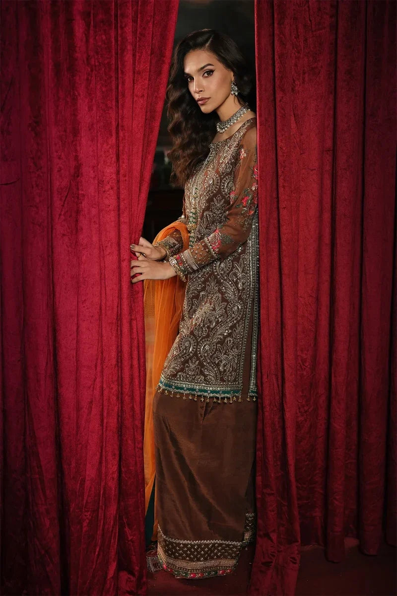 Amber Mocha Embroidered Chiffon 3-Piece – Ready to Wear