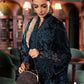 Teal Blue Velvet Long Shirt Embroidered Festive Suit |RTW
