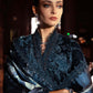 Teal Blue Velvet Long Shirt Embroidered Festive Suit |RTW