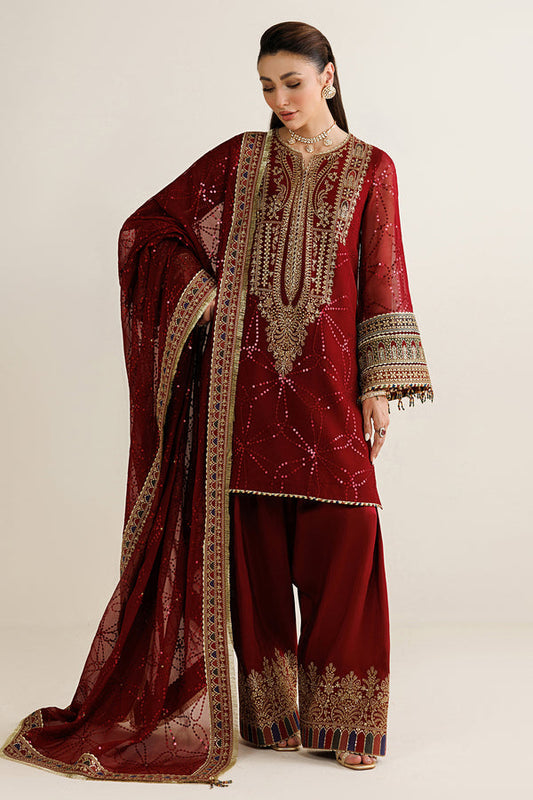 Red Sequined Chiffon Suit |Ready to Wear