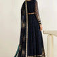Dual-Tone Navy Teal: Printed & Embroidered Chiffon Maxi