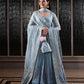 Ready to Wear Blue Embroidered Net Long Gown and Lehenga Set with Pouch