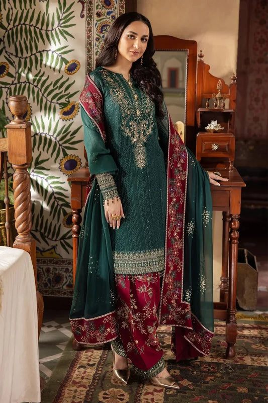 Dark Green Luxury Heavy Embroidered Chiffon 3-Piece Ready-to-Wear