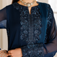 Navy Blue Embroidered Chiffon Short Shirt Suit | Ready to Wear