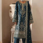 Deep Midnight Teal & Gold: Embroidered Chiffon Suit