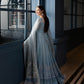 Ready to Wear Blue Embroidered Net Long Gown and Lehenga Set with Pouch