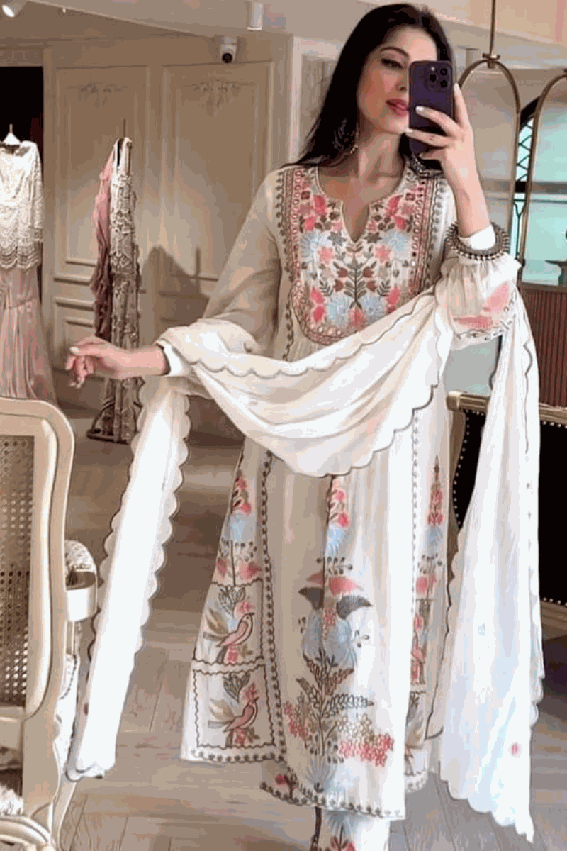 Embroidered Straight Kurti 3 Pc Suit Ready To Wear
