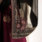 Midnight Black & Deep Plum: Embroidered Chiffon Suit