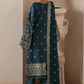 Deep Midnight Teal & Gold: Embroidered Chiffon Suit