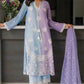 Pastel Sky & Soft Lilac Dual-Tone: Embroidered Chiffon Suit