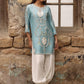 Celeste Azure Raw Silk Addawork Festive Suit | RTW