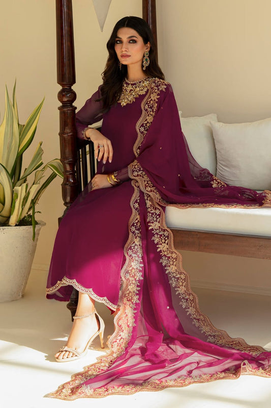 Deep Plum Embroidered Chiffon Suit with Addawork | Ready to Wear (Copy)