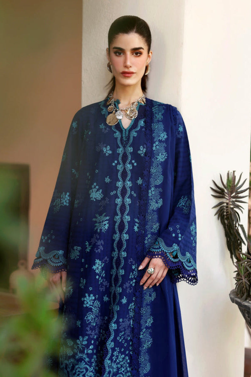 Royal Blue Egyptian Lawn & Semi Pure Chiffon Embroidered Suit | read to wear