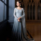 Ready to Wear Blue Embroidered Net Long Gown and Lehenga Set with Pouch