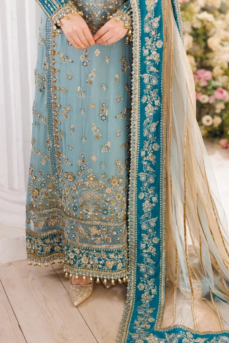 Pastel Ice Blue: Embroidered Chiffon Suit | Ready To Wear