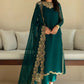 Peacock Teal & Gold: Embroidered Chiffon Suit