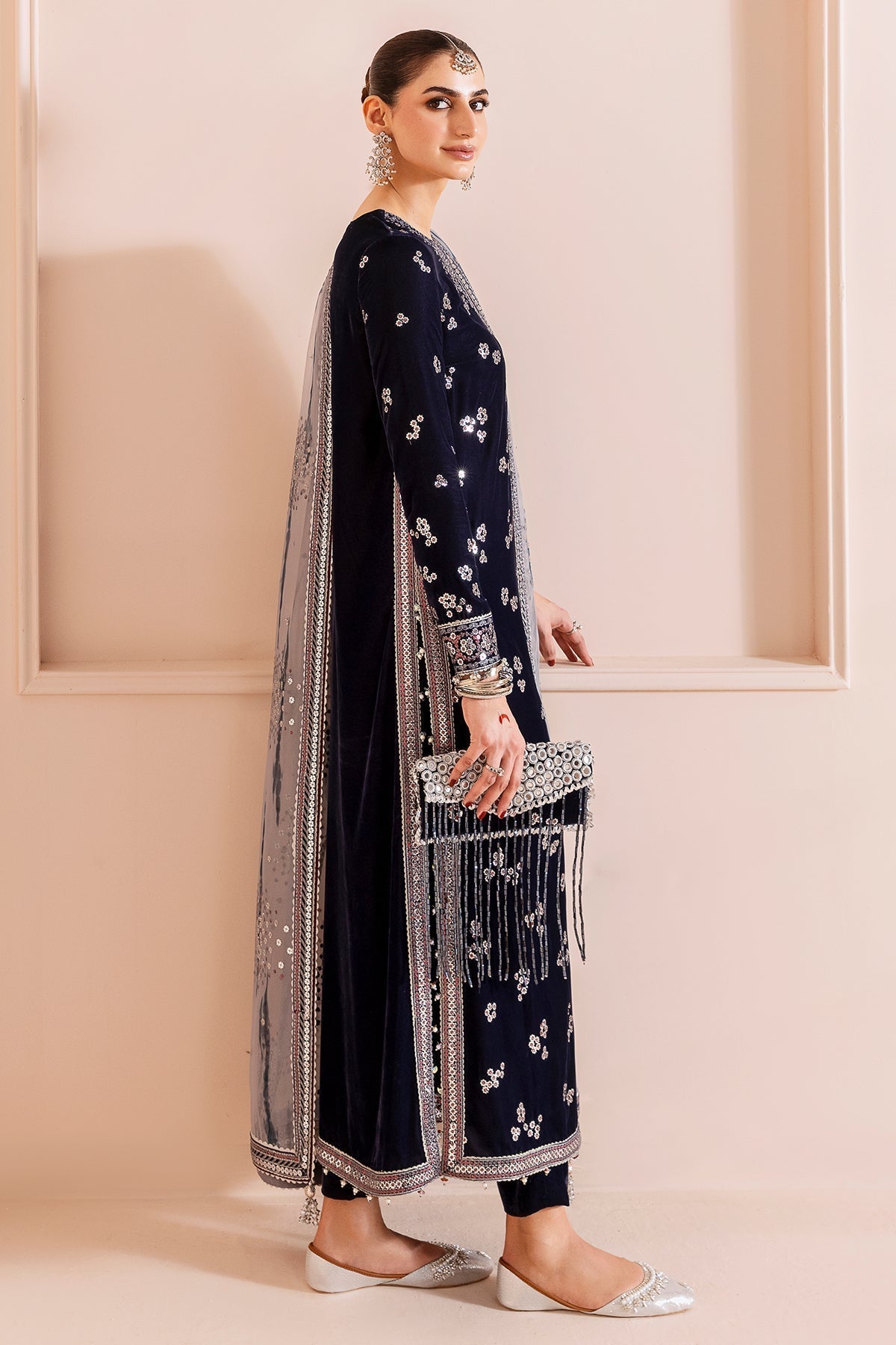 03-PIECE EMBROIDERED VELVET SUIT READY TO WEAR