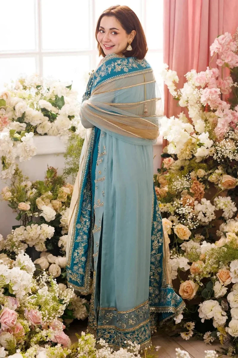 Pastel Ice Blue: Embroidered Chiffon Suit | Ready To Wear
