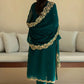 Peacock Teal & Gold: Embroidered Chiffon Suit