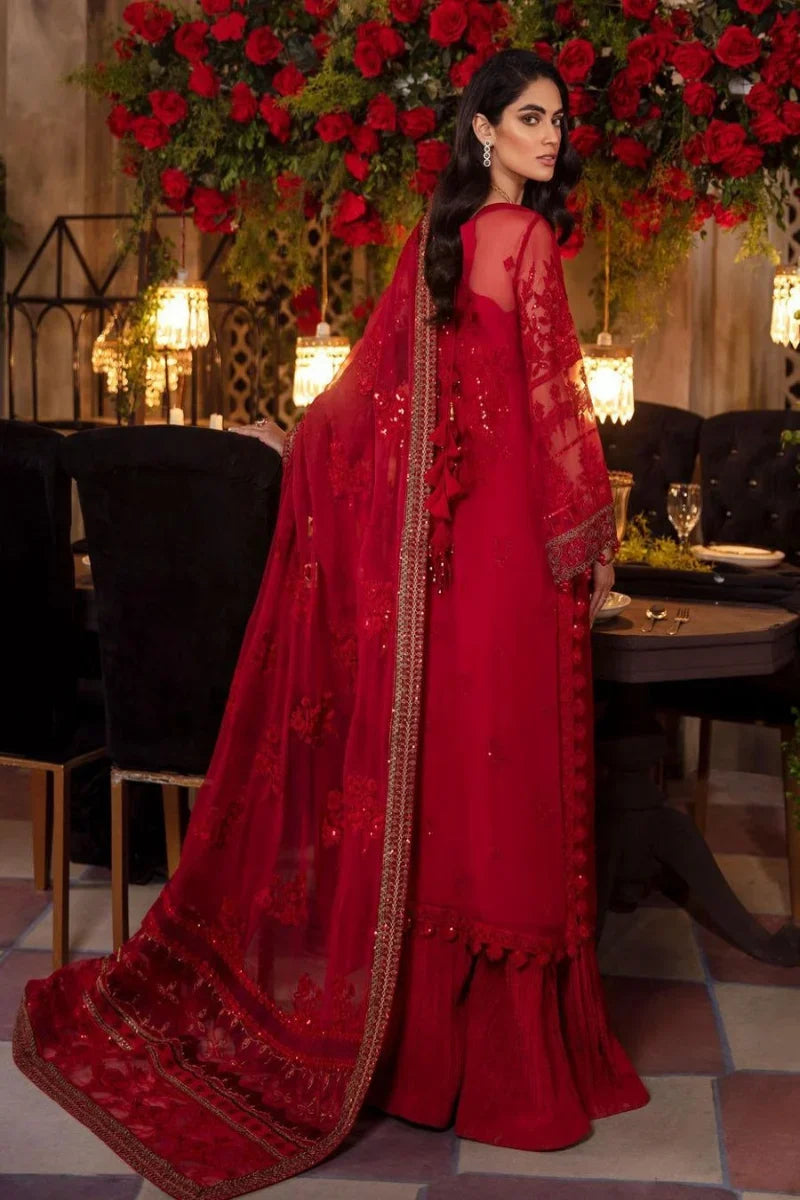 Crimson Royale Heavy Embroidered Chiffon 3-Piece Ready-to-Wear Suit