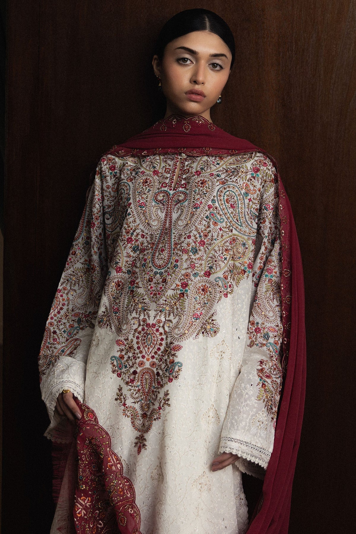 03-Piece Embroidered Lawn Suit With Chiffon Dupatta | Ready To Wear