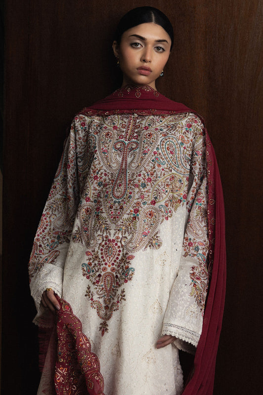03-Piece Embroidered Lawn Suit With Chiffon Dupatta | Ready To Wear