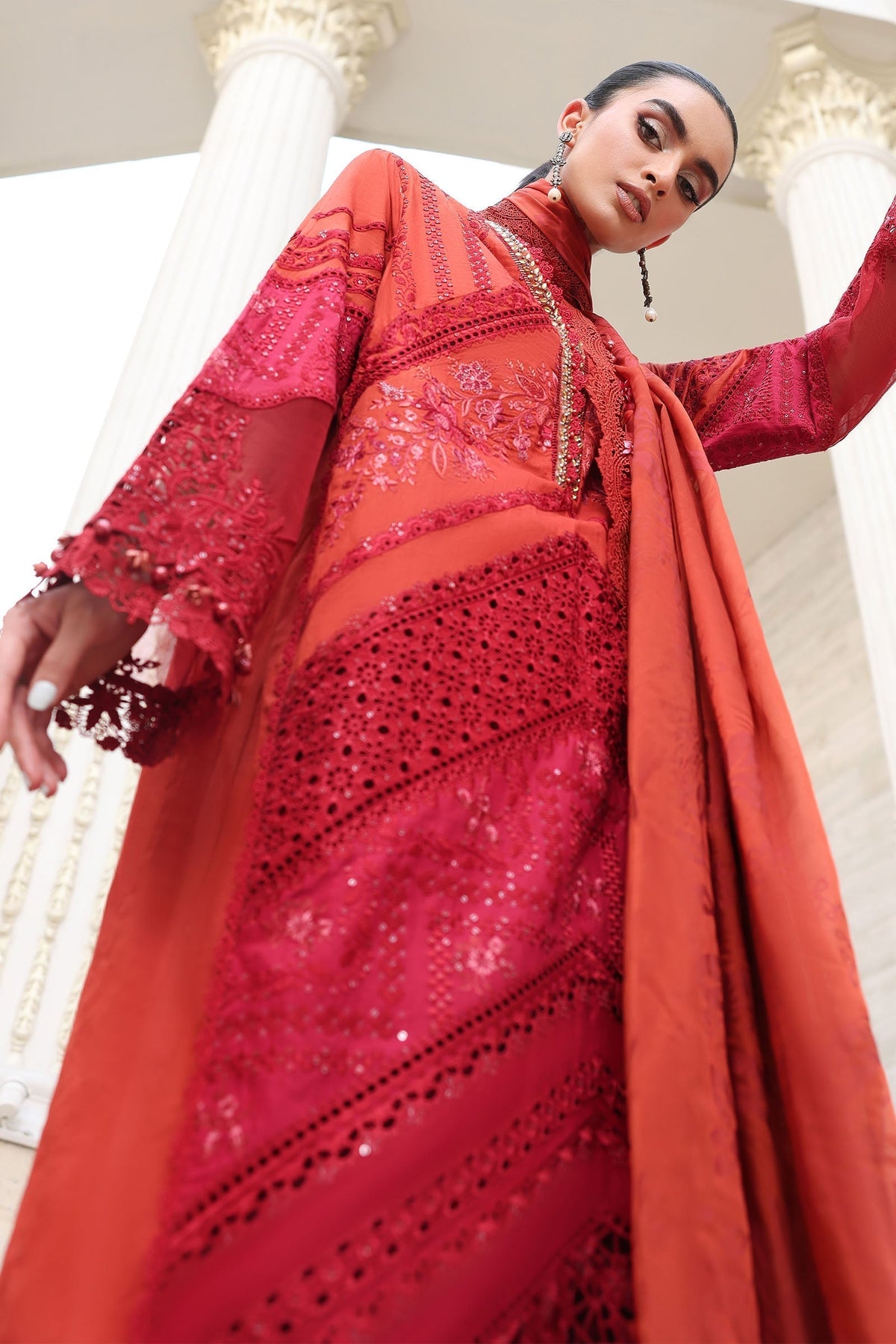 Rust Red Embroidered Chikankari Lawn Suit |Ready to Wear