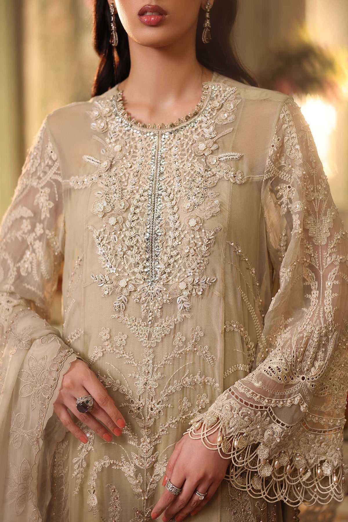 Tie and Dye Chiffon Embroidered Suit with Satin Silk Trouser | Ready to Wear