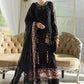 Jet Black & Blush Pink Accent: Embroidered Chiffon Suit