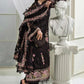 Jet Black & Blush Pink Accent: Embroidered Chiffon Suit