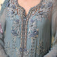 Ice Blue Heavy Embroidered Chiffon Luxury Suit with Adda Work |Ready to Wear