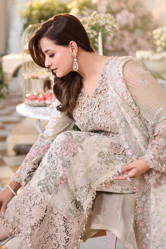 Champagne Embroidered Chiffon Suit with Adda Work | Ready to Wear