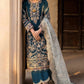 Teal Embroidered Semi Pure Chiffon Suit | Ready to Wear