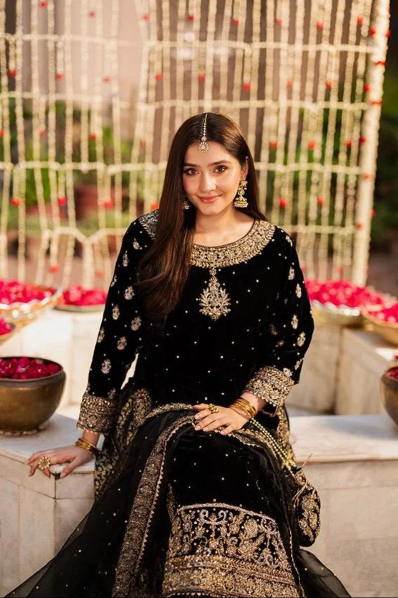 Black Sequence Embroidered Chiffon 3-Piece Garara Suit
