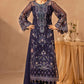 Midnight Blue & Antique Pastel: Embroidered Chiffon Suit