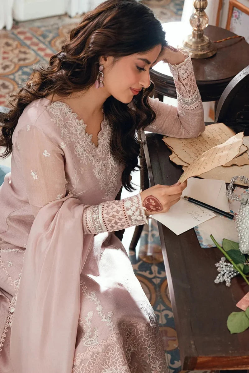 Dusty Pink - Embroidered Chiffon Suit With Malai Trouser | Ready To Wear