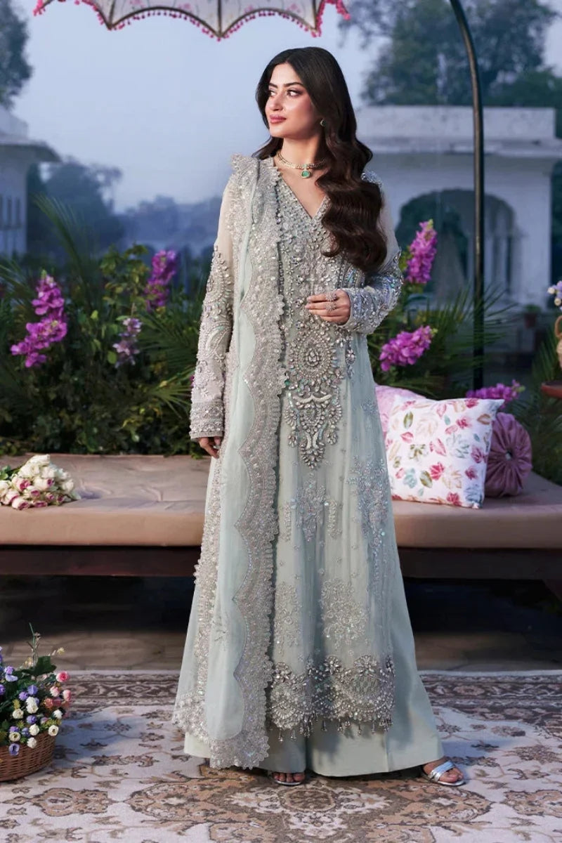 Sage Ice Mint & Gilded Silver: Embroidered Chiffon Suit