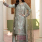 Soft Pastel Green-Grey Organza Ready to Wear Embroidered Festive Suit