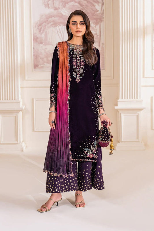 3 Piece Stitched Velvet Embroidered Suit - Ready To Wear