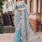 Ice Blue - Net Saree With Heavy Embroidery | Ready To Wear