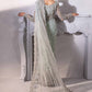 Grey - Embroidered Net Saree | Ready To Wear