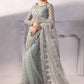 Grey - Embroidered Net Saree | Ready To Wear